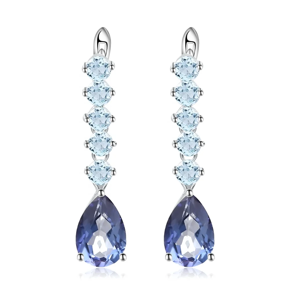 

Abiding natural blue topaz stone 925 sterling silver mystic quartz fashion drop earring jewelry for women
