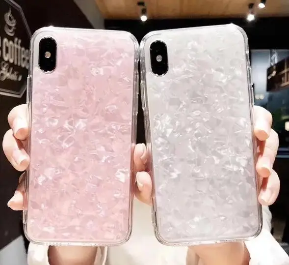 

Glitter White pink Conch Shell phone Case For iphone Xs max 78Plus for samsung S8 S9PLUS NOTE 89