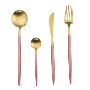 Image of Elegant gold cutlery set wedding western silverware flatware stainless steel pink gold cutlery