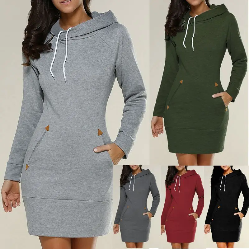 

Women Spring Autumn Long sleeve Hooded Pockets Thin Sweatershirt Dress Hoodies Hooded Zipper Pullovers Dress 50% off, N/a