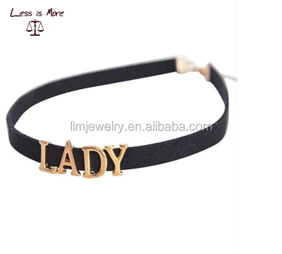 

Custom make gold words Lady choker,black velvet choker necklace