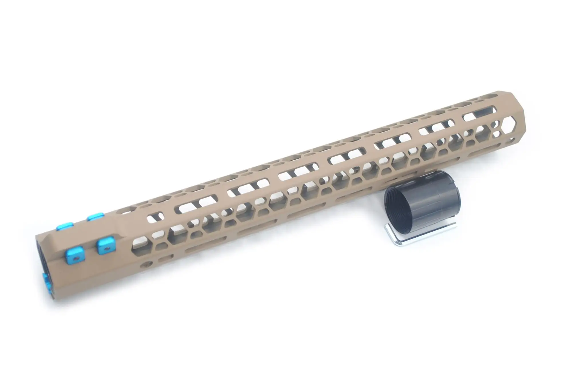 
15 inches .308 7.62 Ultra Light Slim Clamp Style TAN / Flat Dark Earth High Profile MLOK M-LOK Free Float Handguard Rail System 