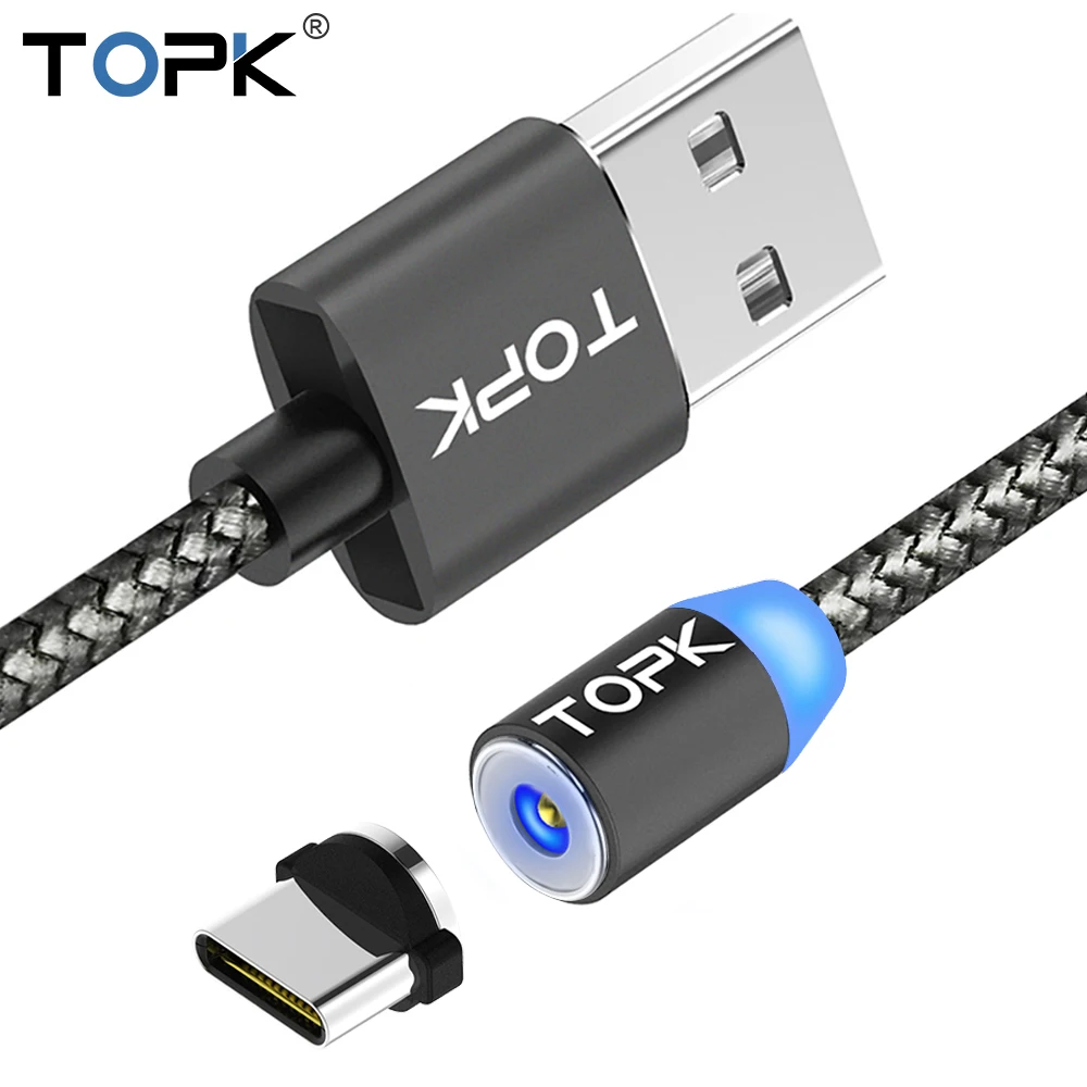 

2019 TOP Seller 1M(3.3ft)TOPK AM17 LED Magnetic Type-C USB Cable, Black/red/grey/gold/sliver