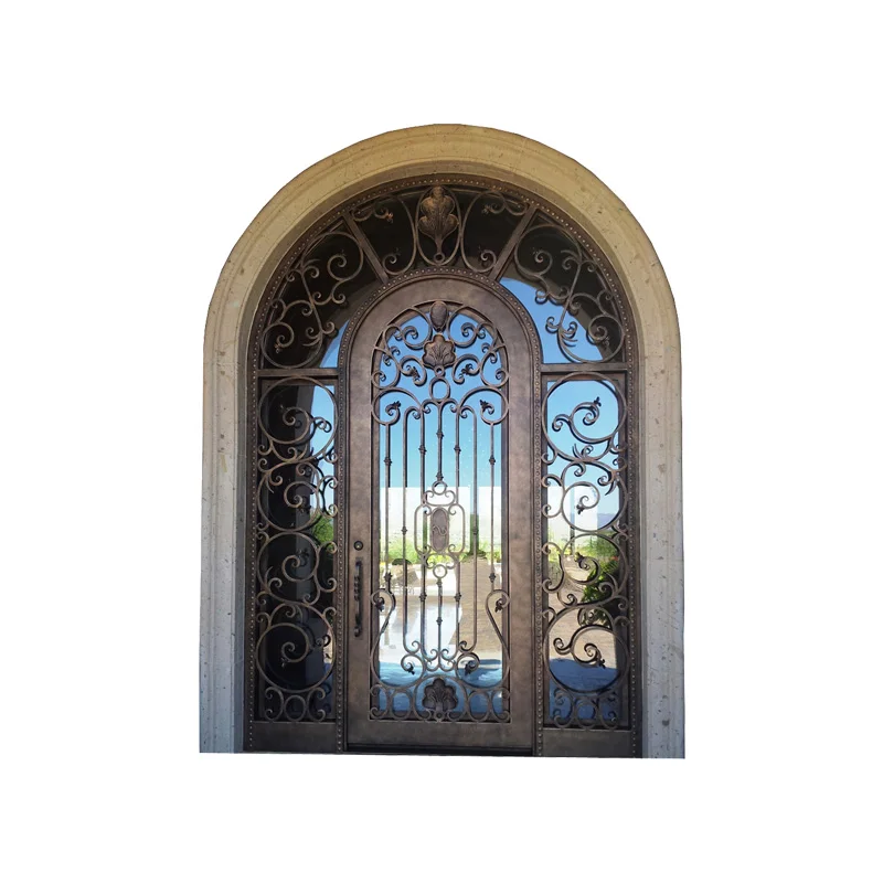 

western style big size artificial luxury house decor wrought iron gate arch design IGL-03, Black