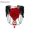 custom Women Fashion Pendant Jewelry Ruby Chain Floral Fabric Rose Choker Necklace