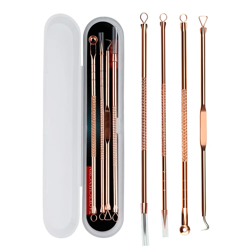 

4 pcs Acne Blackhead Removal Needles Stainless Pimple Spot Comedone Extractor Beauty Facial Pore Cleanser Skin Care Acne, Rose gold