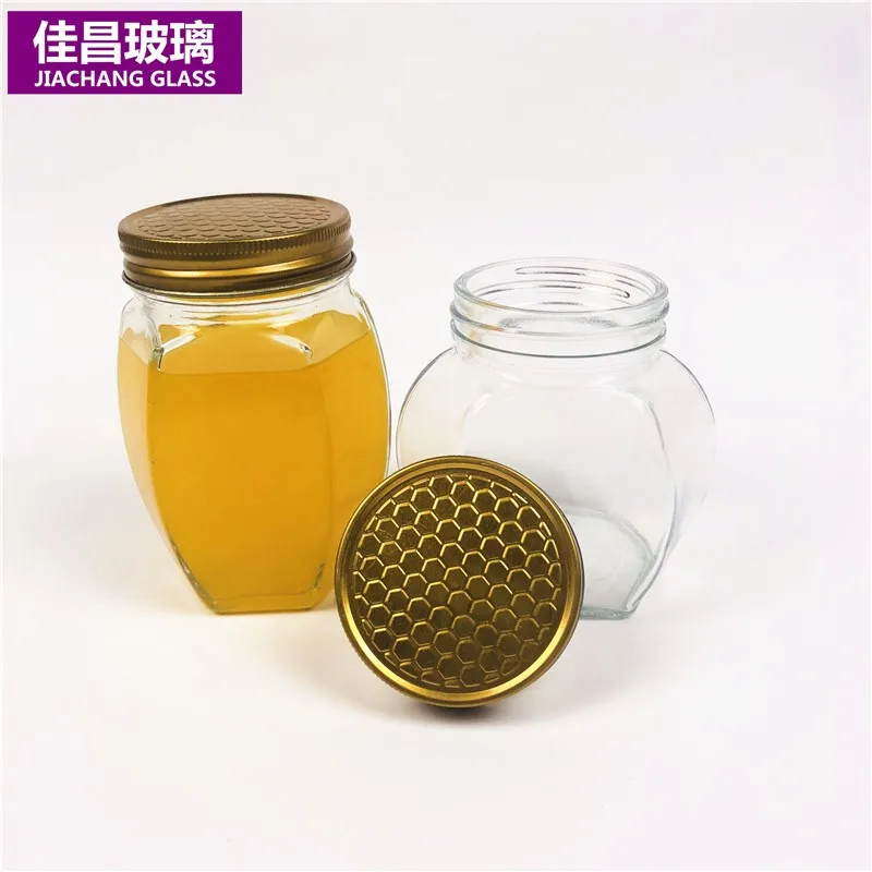 Hexagonal 330ml 350ml Glass Jar Honey Jar With Lid Storage Jar Honey
