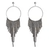Luxury Dazzling Hoop Long Tassel Crystal Rhinestone Statement Dangle Earrings for Banquet Party Jewelry
