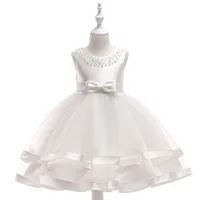 

Wholesale Baby Clothes Latest Dress Designs Girl Satin White Color Wedding Party Bridesmaid Dresses L5017