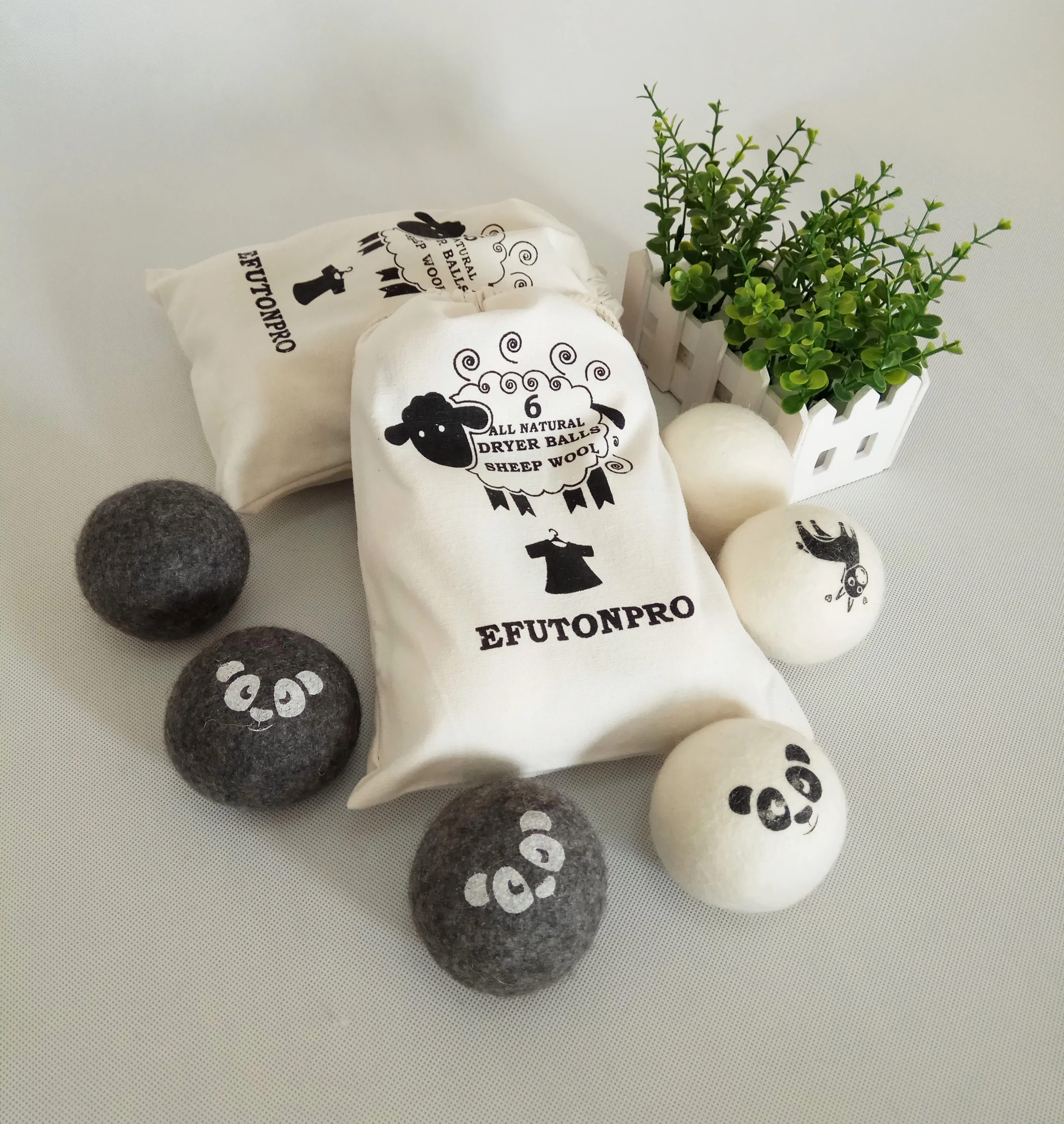 

Amazon best seller 2018 original white 100% organic wool dryer balls for laundries, White grey dark grey