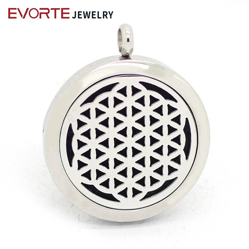 

Fashion Jewelry Stainless Steel Round Essential Oil Diffuser Perfume Locket Aromatherapy Necklace Flower Shaped Pendant, Silver