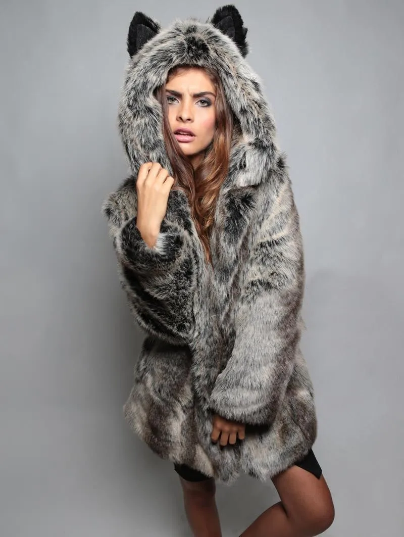 Fashion Winter Women Faux Fox Fur Coat Hooded With Cat Ears Thick Warm Long Sleeve Black Fake Fur Jacket gilet fourrure