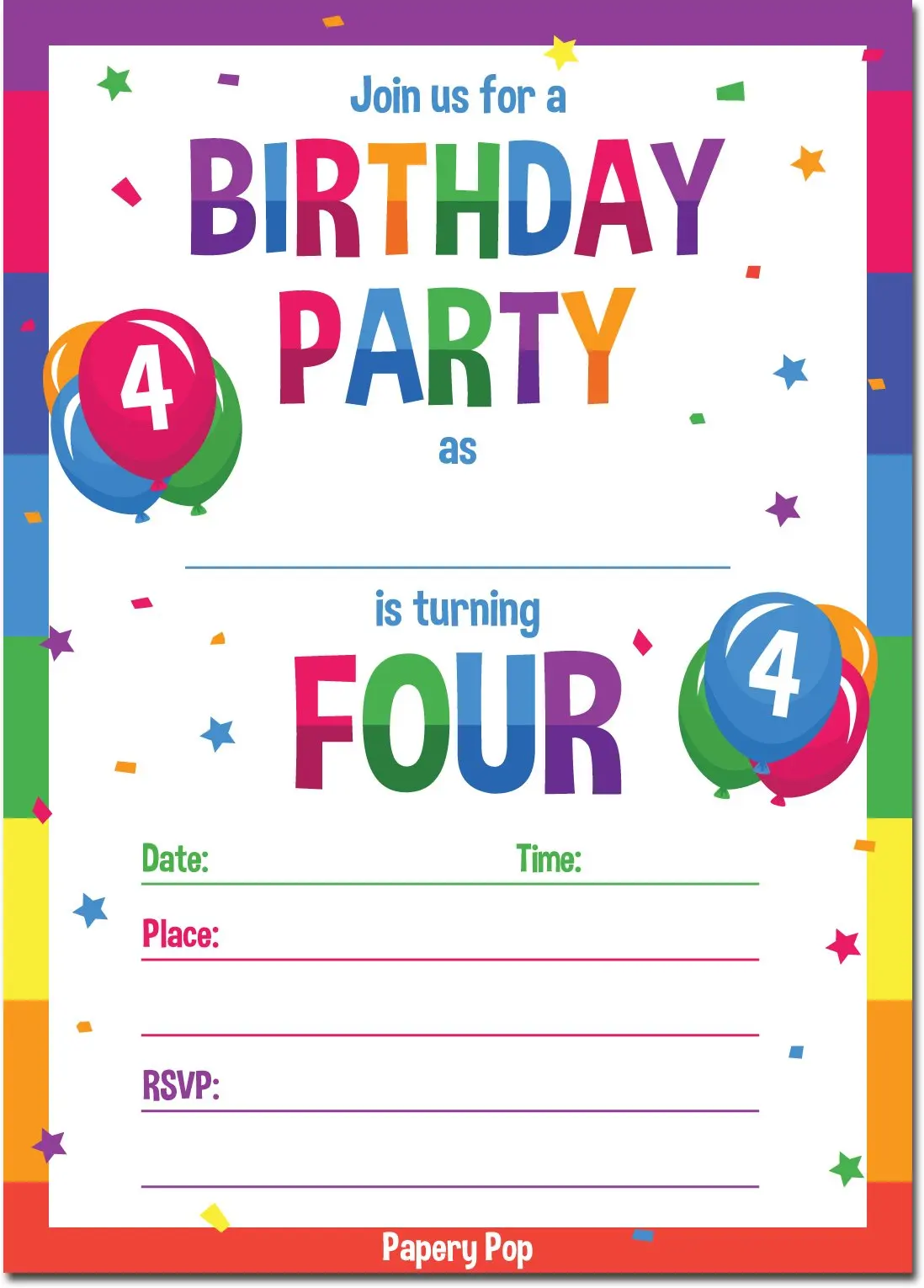 Buy 4th Birthday Party Invitations with Envelopes (15 Count) 4 Year