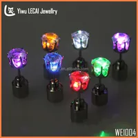 

( Single ) LED Crown Earrings Light up Bling Studs , 8 Color Crystal Earrings , Glowing Jewelry