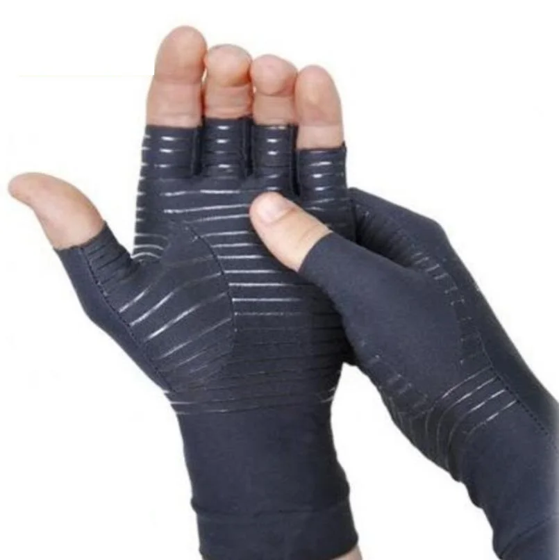 

copper fiber infused compression fingerless gloves, Black