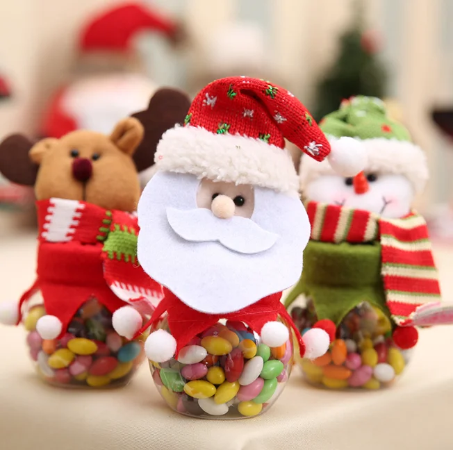 Hot koop decor accessoires decoraties 2018 nieuwe Santa snoeppot Ronde stof pop jar box 3 optioneel Kerst ornament
