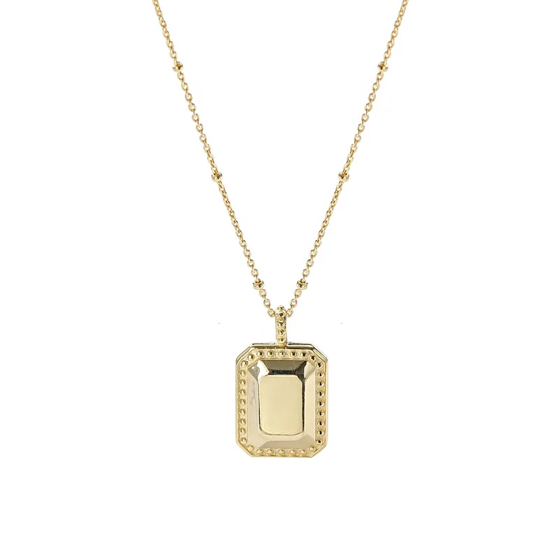 

A108A Popular Fashion Jewellery 925 Sterling Silver Bobble Chain Geometric Rectangle Pendant Necklace 18K Gold