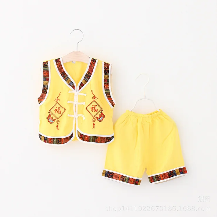 
children tang suit ethnic children clothes set birthday suit summer short silk brocade baby boys clothes set 