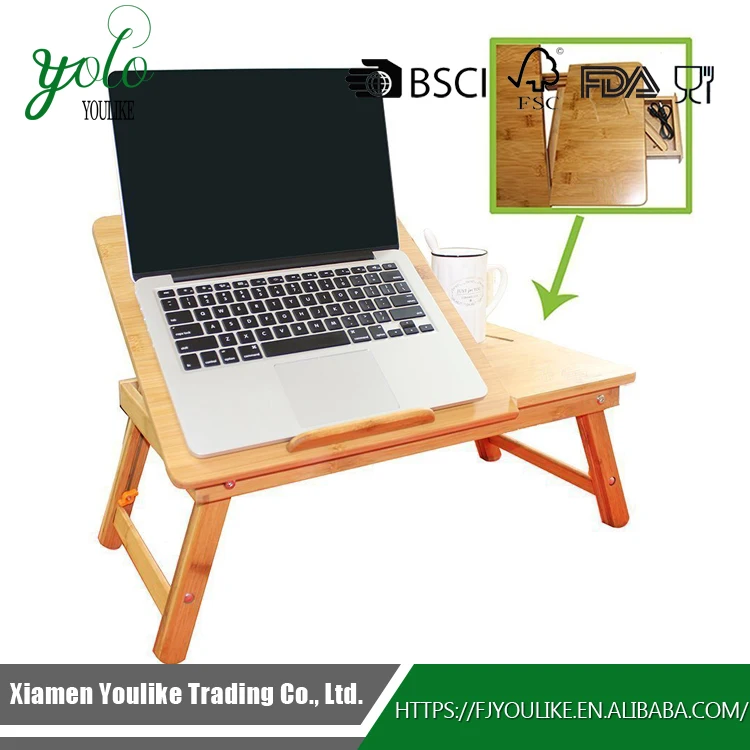 
100% Bamboo Laptop Table with USB Fan Adjustable Mutil Use 