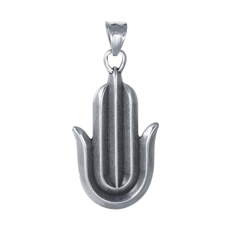 

Wholesale Titanium Stainless Steel Hamsa Buddha's-hand Pendant for DIY Necklace Amulet Jewelry for Men, Silver