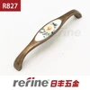Chinese flower ceramic bronze Wardrobe Cupboard Drawer Pulls Ceramic Handles