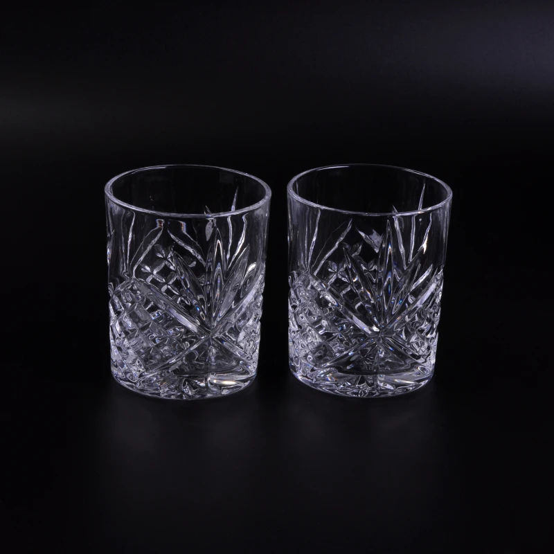 Clear leaves engraved glass candle holders wholesale for home decoration