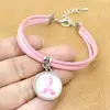 Custom White-Pink Breast Cancer Awareness Ribbon Charm Bracelets For Women Girls, Friendship Bracelet Gift With Card