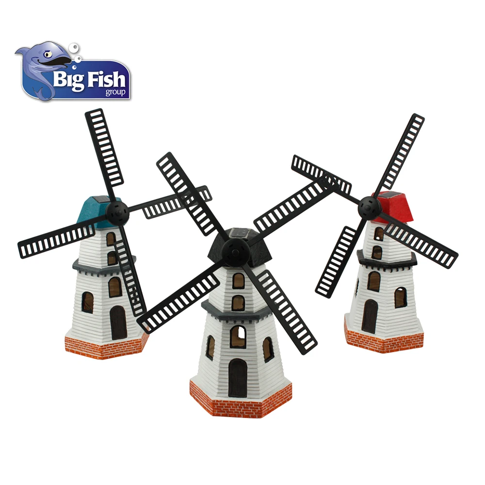decorative Outdoor Polyresin Garden solar lighthouse / windmill with Ornament LED lights