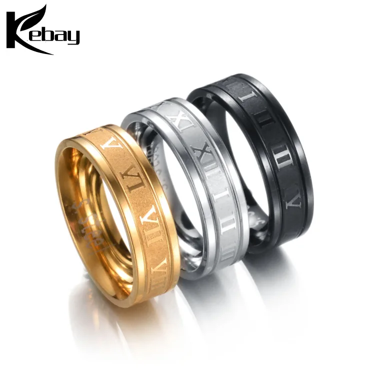 

Cheap bulk sale Roman number stainless steel jewelry rings wholesale, Three colours