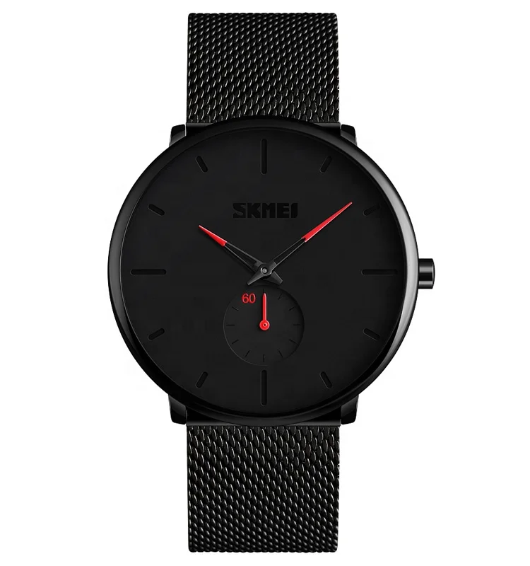 

brand your logo watch skmei 9185 all black steel mesh 3 atm water resist popular men quartz watch custom