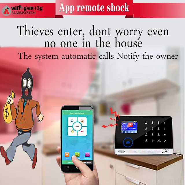 Intruder WIFI GSM Alarm System With 8 Kind of language TFT Touch Screen 3G Security Android IOS App support WIFI IP Camera