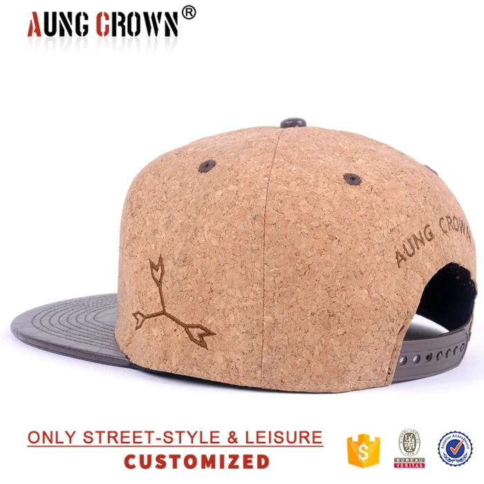 Men Women Custom Cork Hats,3d Embroidered Flat Bill Cork Snapback Cap Buy Cork Snapback Cap