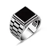 925 Sterling Mens Jewelry with Black Onyx Stone Solitaire Silver Rings