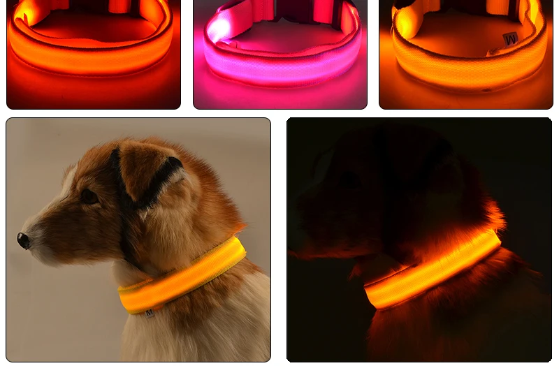 Safety Pet Flashing Led Dog Collar Lights Nylon Electric Training