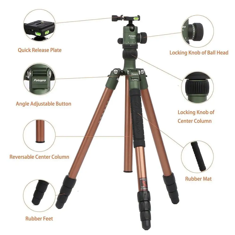 
FOTOPRO Professional heavy duty aluminum mirrorless camera tripod for dslr Camera 