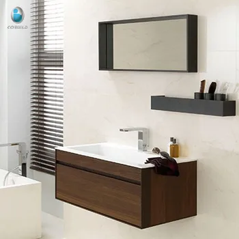 White Stone Resin Sink Sliding Door Bathroom Vanity With Wall