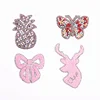 Pink Deer Head And Bow-knot Rhinestone Stickers For Children Clothing Decor Iron Patches DIY Clothes Accessories PE332