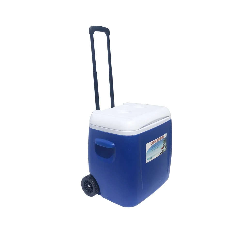 Factory Wholesale 28l 38l Plastic Trolley Cooler Box Rooling Ice Box