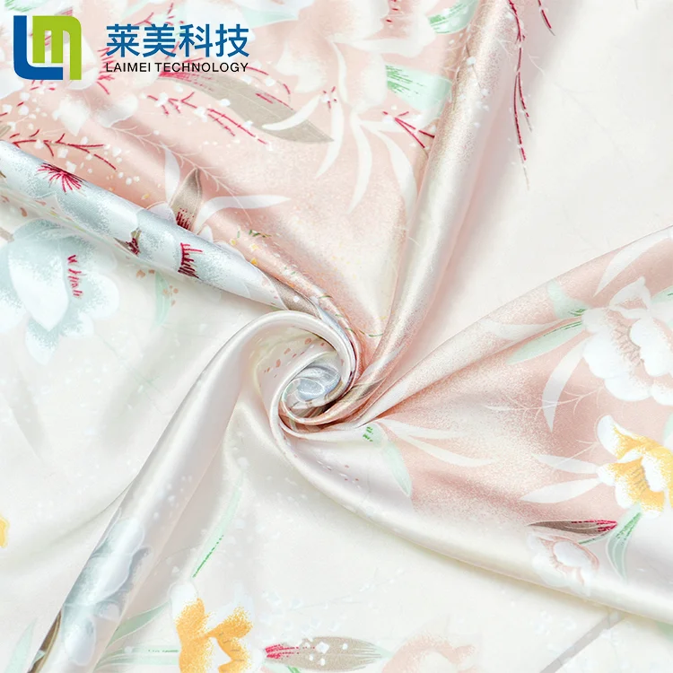 
Customized Soft Colorful Floral Printed 100% Polyester Breathable Satin Fabric 