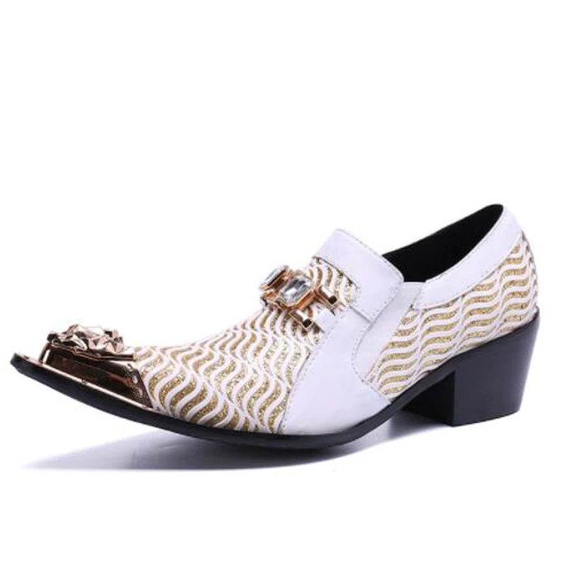 Luxury Men Dress Shoes Flat Men Metal Tip Dress Shoes Leather Slip On
