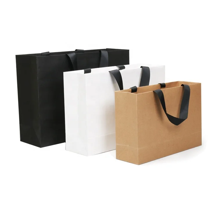 Custom Logo Printed White Paper Gift Bags With Ribbon Handles - Buy ...