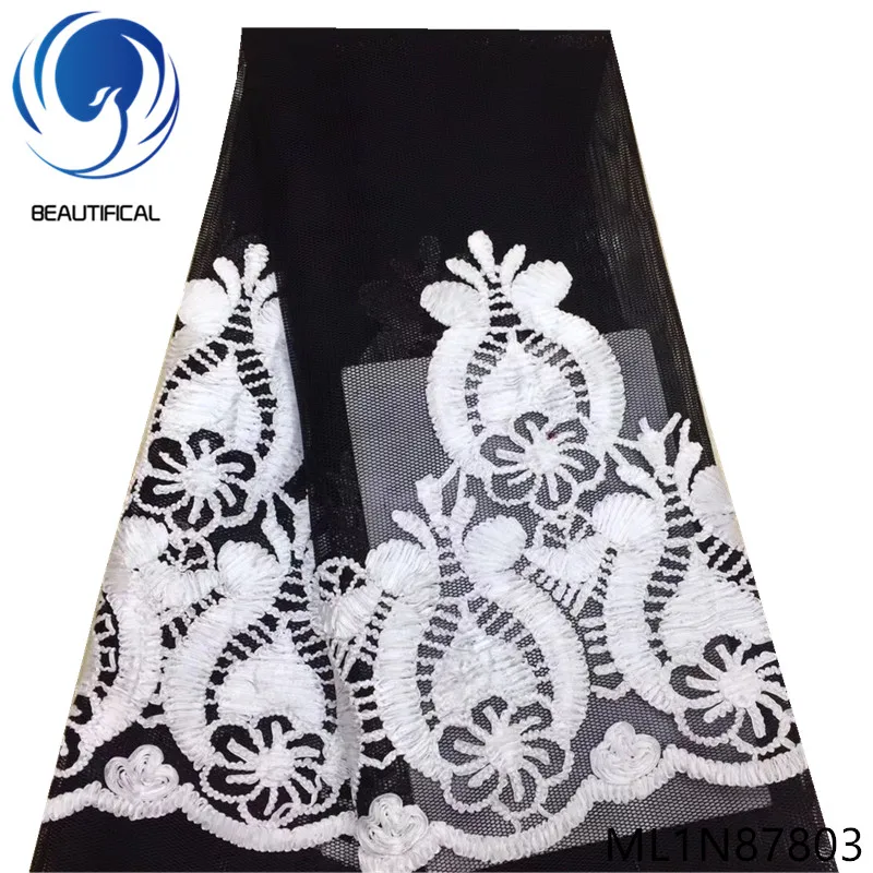 

Beautifical lace wedding bridal tulle embroidery net fabric black and white lace ML1N878, Can be customized