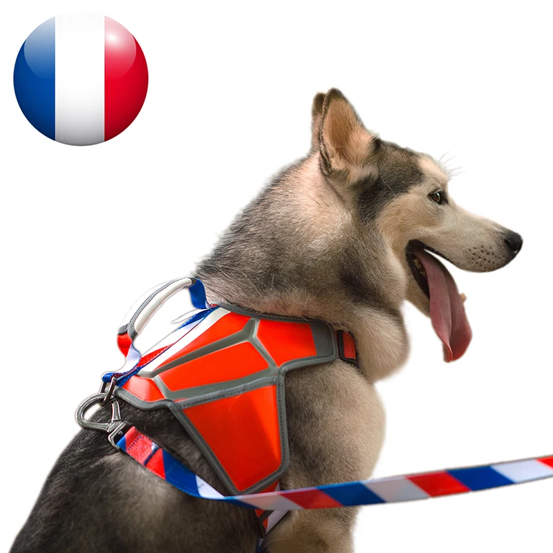 

Wholesale Comfort Control World Cup Dog Weight Pulling Harness Soft Walking Vest for Dogs Adjustable Buckle+d Ring, Blue red and white