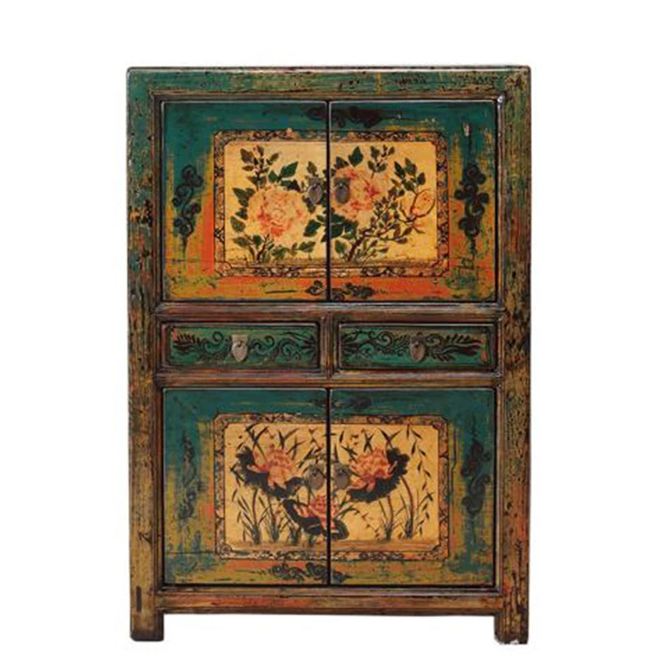 Factory Sale Old Pine Wood Antique Cabinet Furniture With Painting