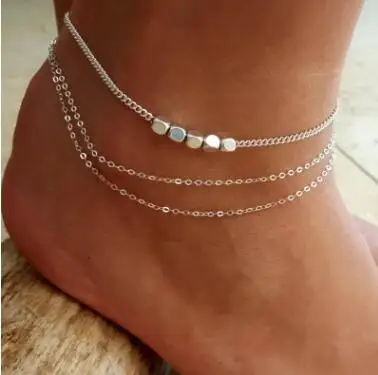 

WIIPU Luxury Multilayer Bead Toe Ring Slave Chain Foot Jewelry Ankle Bracelet, Silver,gold