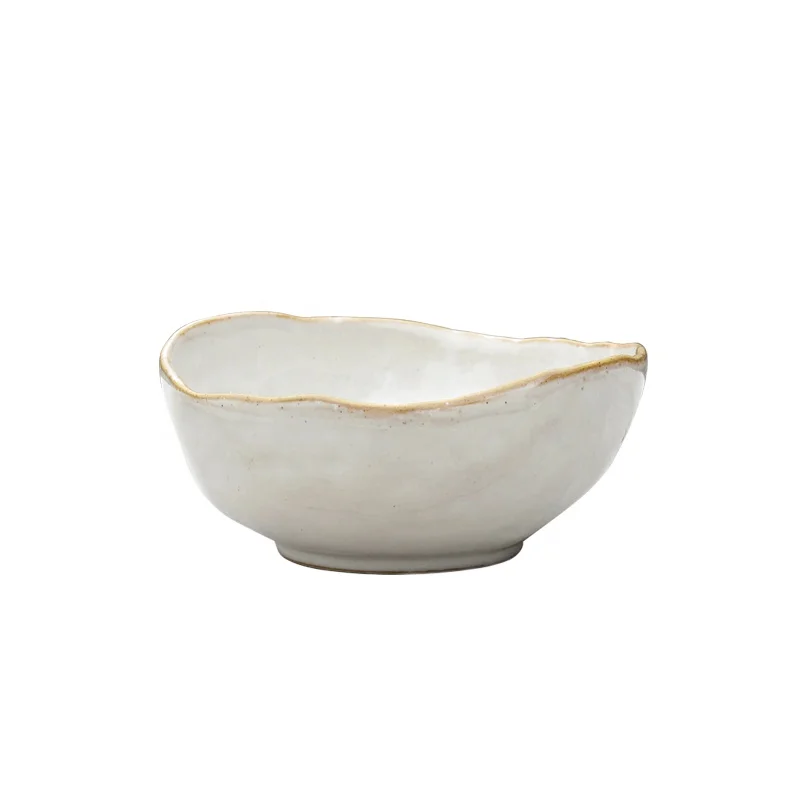 

Nordic simple design ceramic colored clay salad bowl fruit bowl rice bowl with reactive glaze for houseware, White/blue