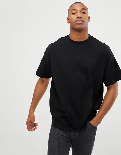 2019 ZY men short sleeve crew neck plain oversized black 100%cotton t shirt