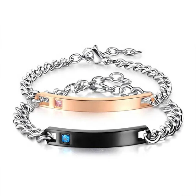 

Zircon With 316L Stainless Steel Jewelry Fashion Women Men Couple Bracelet, As pictures