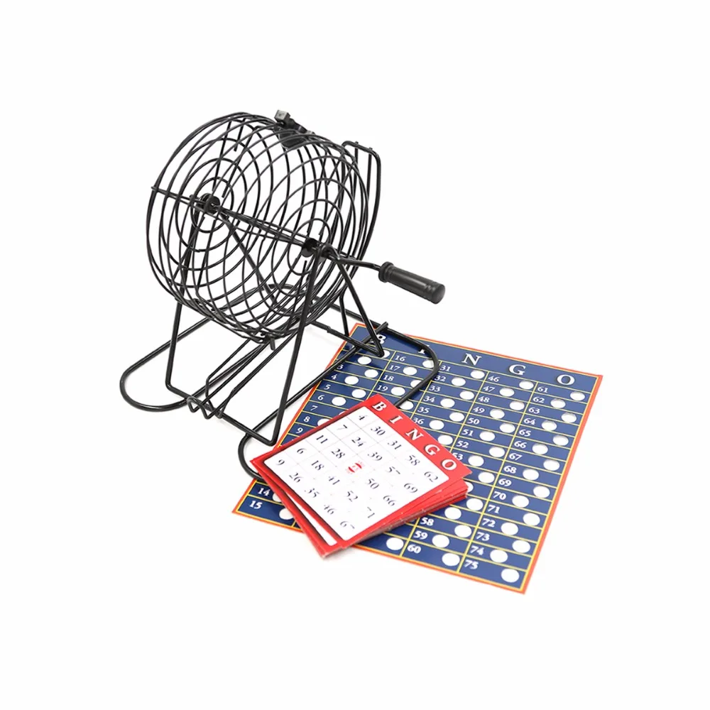 
New deluxe Bingo game cage Bingo set Bingo cage Wire Metal Cage 18 Cards 150 Token Markers 75 Balls 