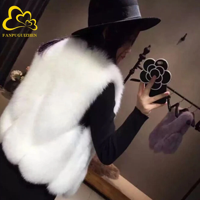 

2019 New design faux fox women sexy fox fur vest, Customized color